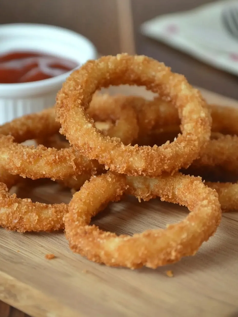 A plate of fried onion rings with a dipping sauce.