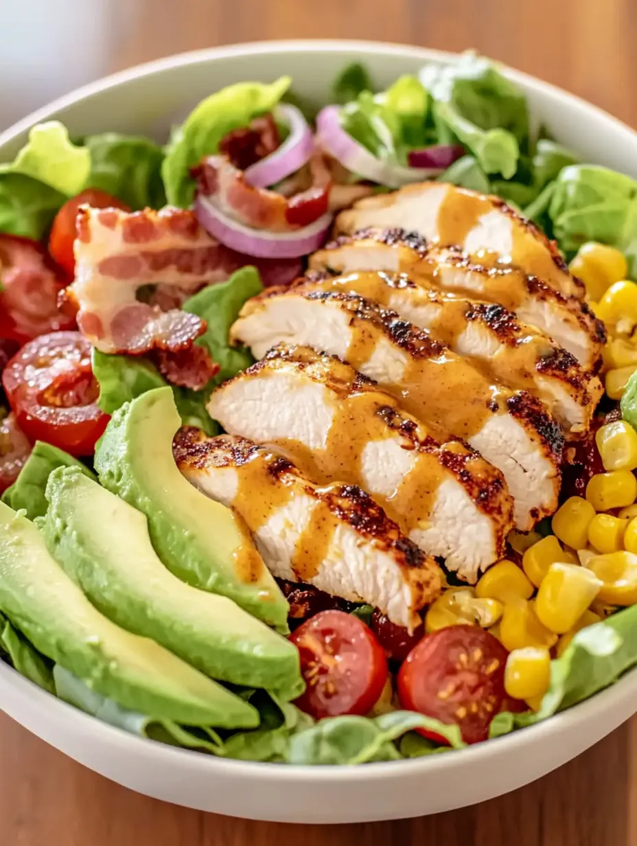 A bowl of salad with chicken and avocado.