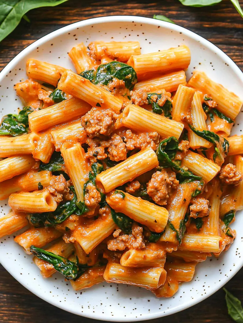 A plate of spaghetti with meat and greens on it.