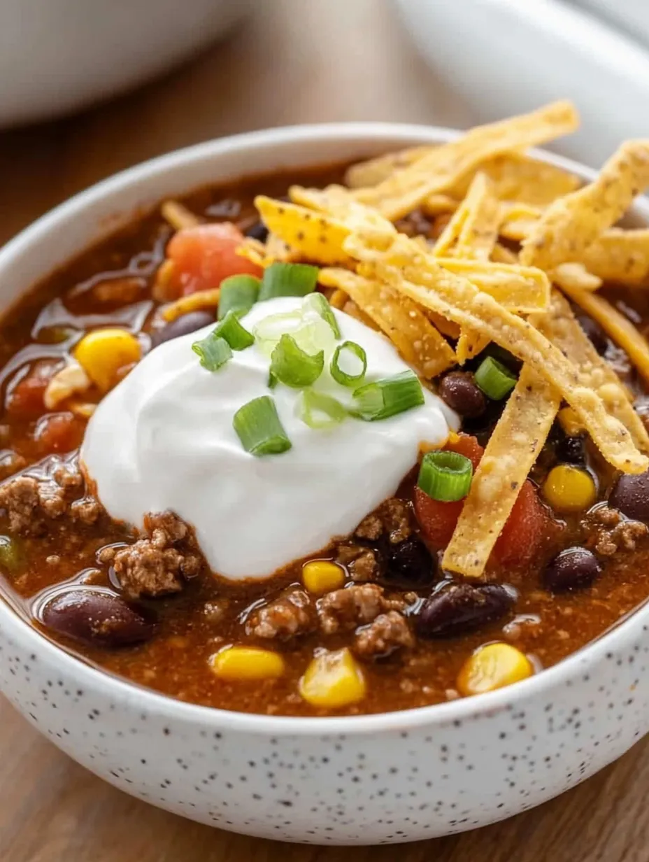 A bowl of chili with chips on top.
