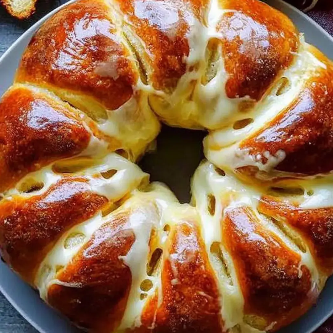 A delicious pastry with a golden brown crust and white cheese filling.