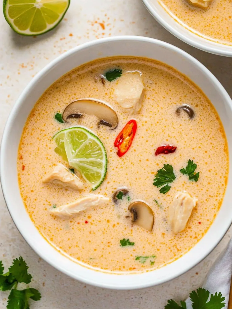 A bowl of soup with chicken, mushrooms, and lime.