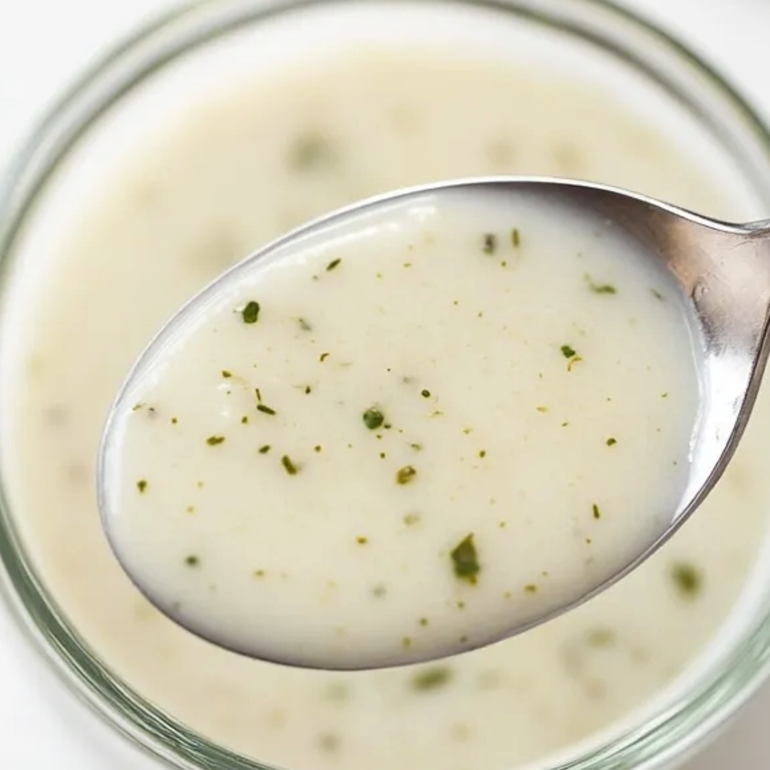 A spoon is in a bowl of soup.