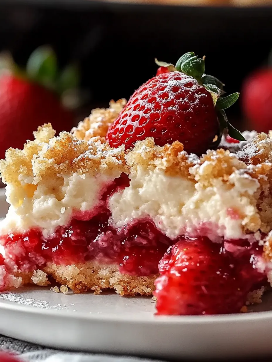 A slice of strawberry cheesecake with a strawberry on top.