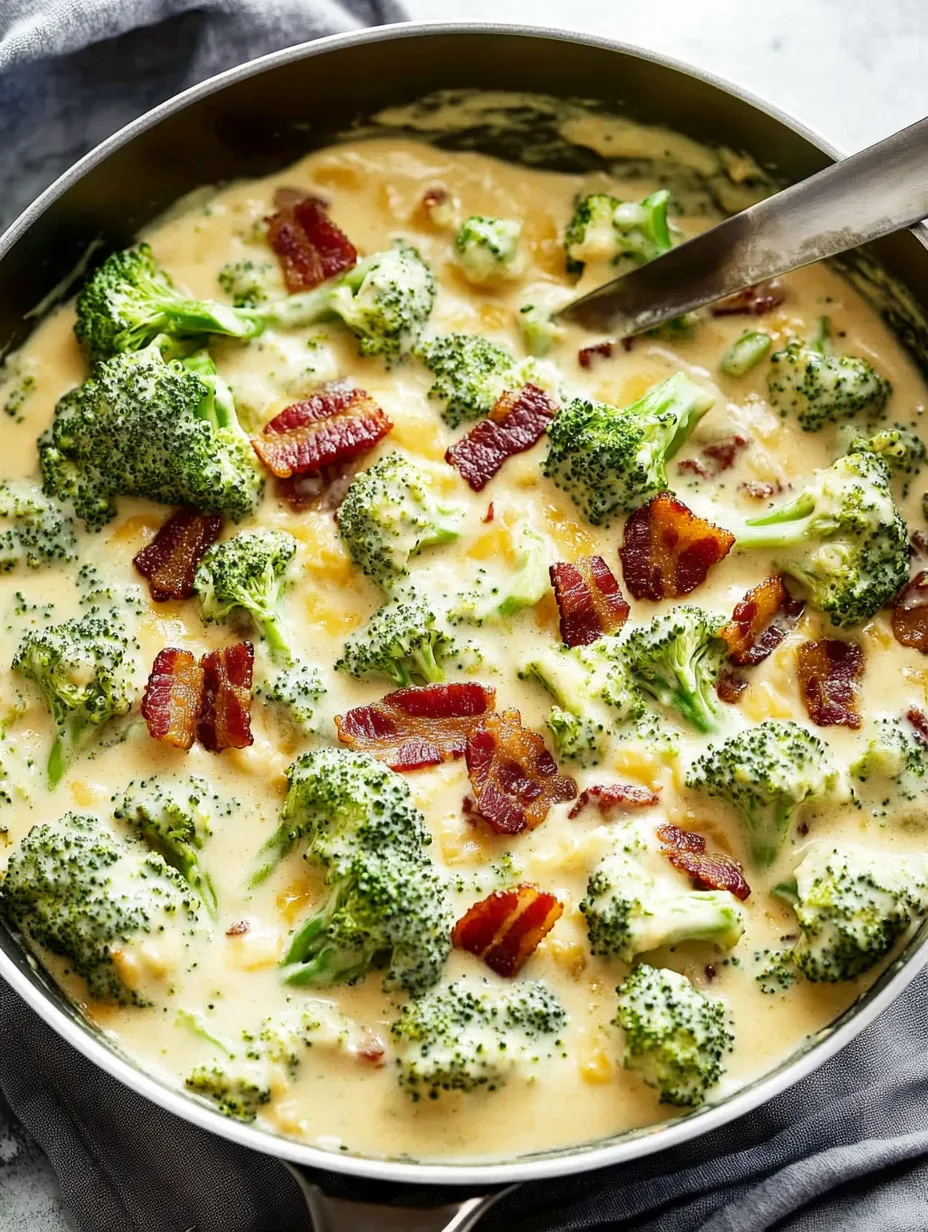 A bowl of broccoli and bacon.