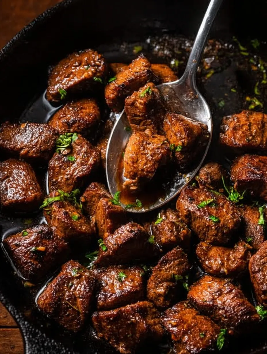 A spoon in a bowl of meat.