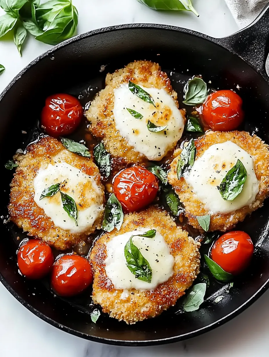 A pan of chicken with tomatoes and cheese.