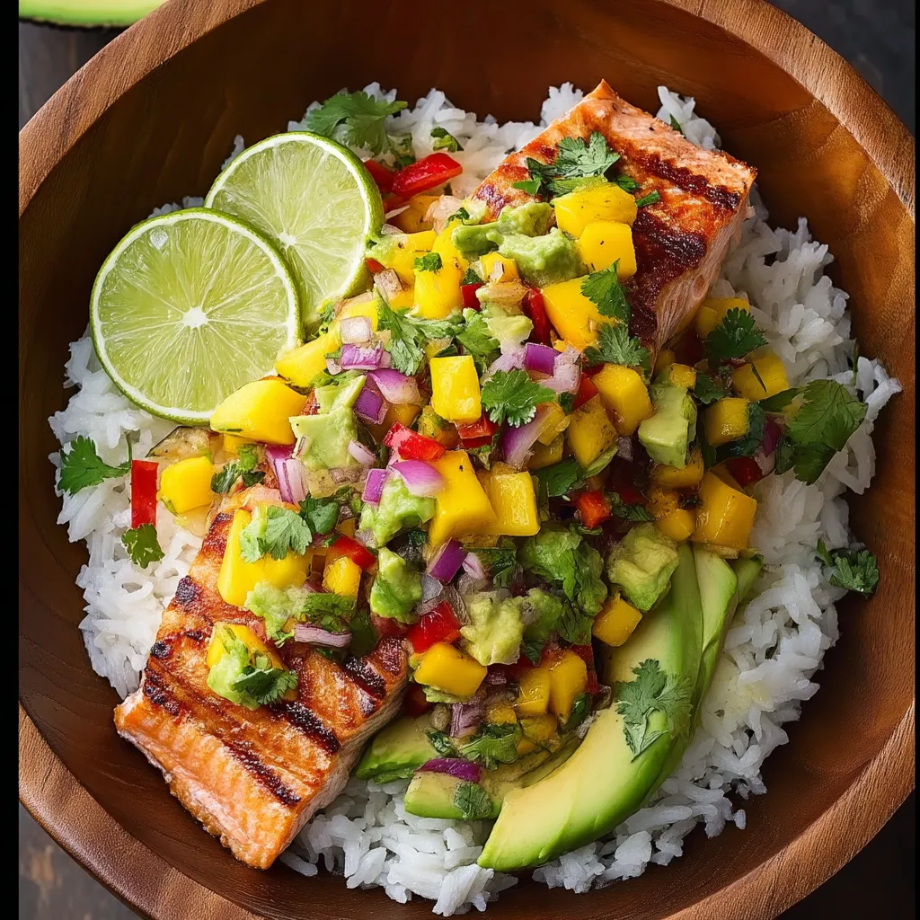 A dish filled with fish, rice, and colorful toppings.