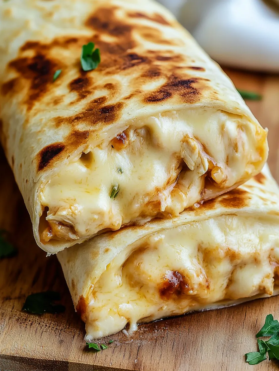 A burrito with cheese and green onions.