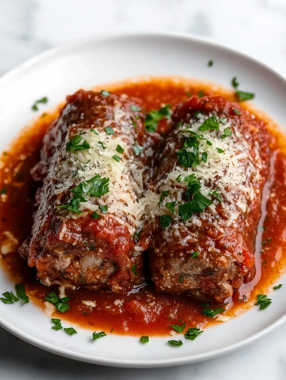 Two meatballs on a white plate.