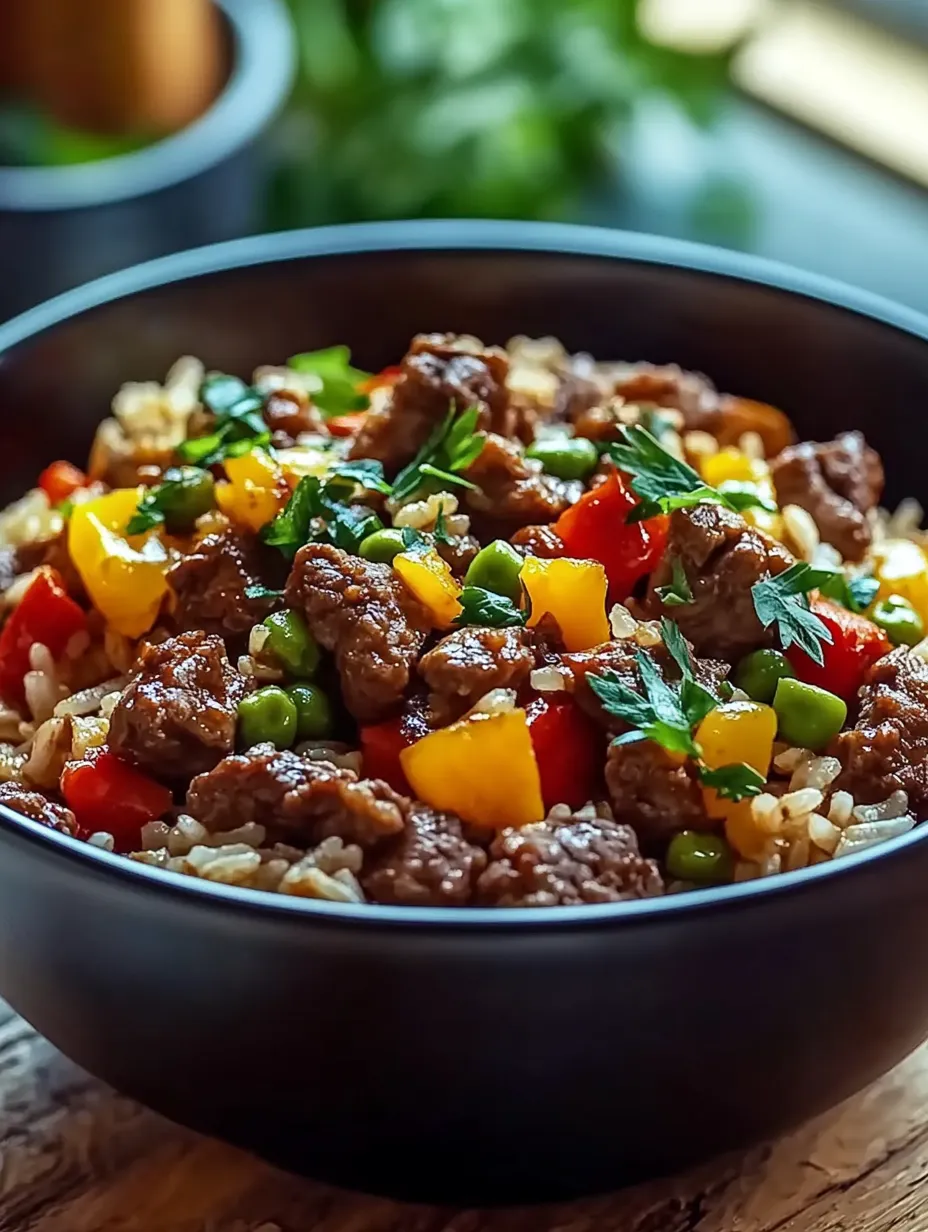 A bowl with meat and bell peppers.