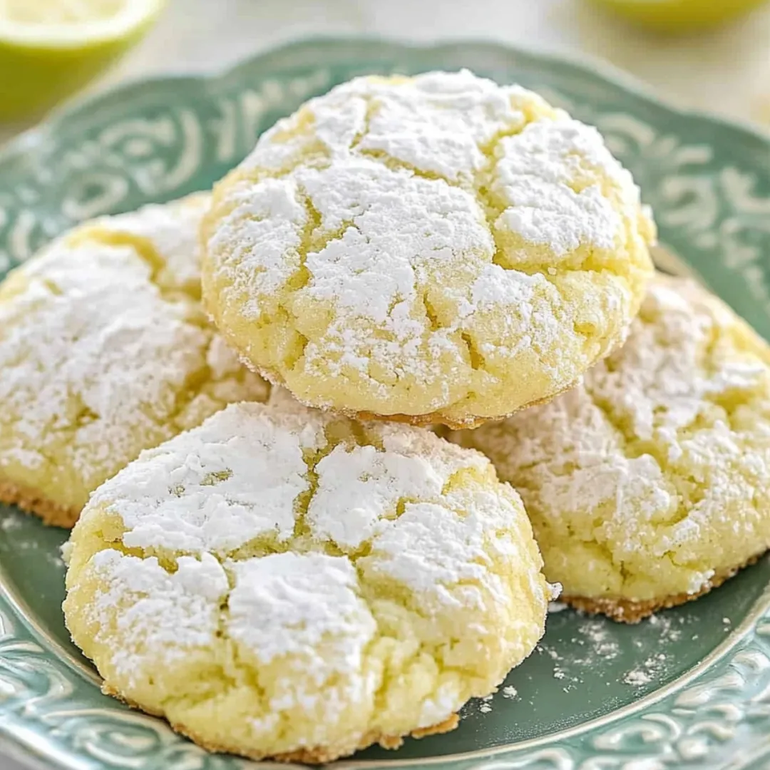 Cookies covered in powdered sugar sitting on a plate.