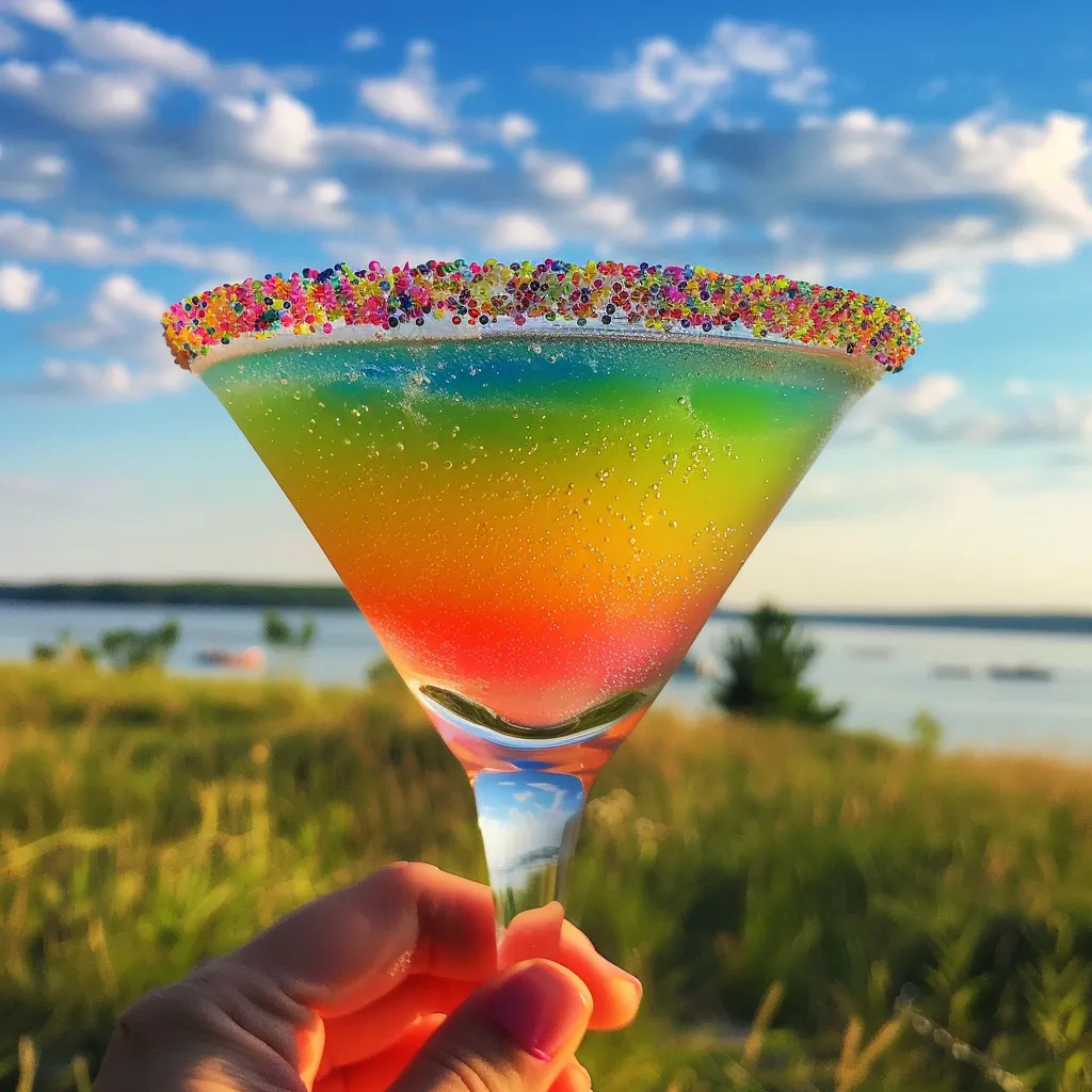 A colorful drink in a glass.
