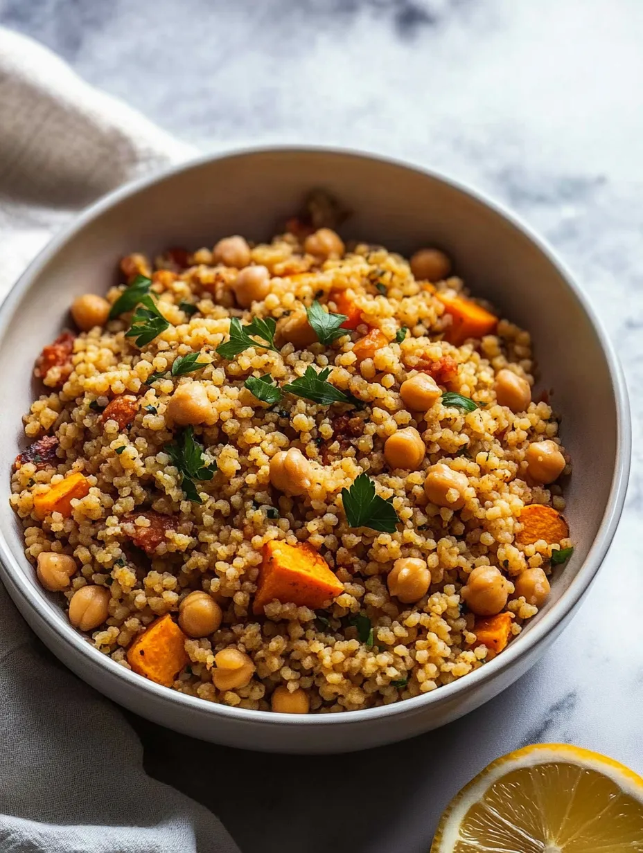 A colorful bowl full of rice, chickpeas, and veggies.