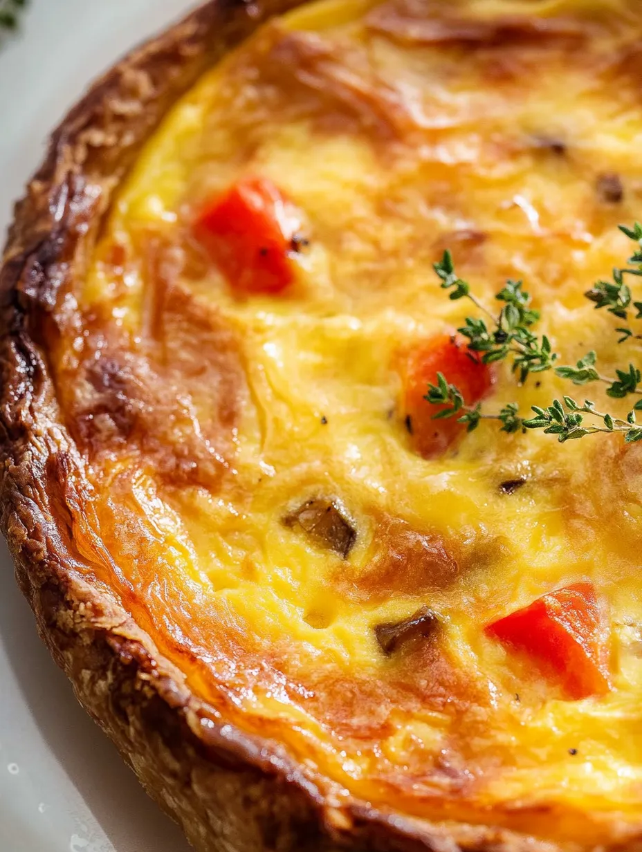 A slice of quiche with tomatoes and herbs.