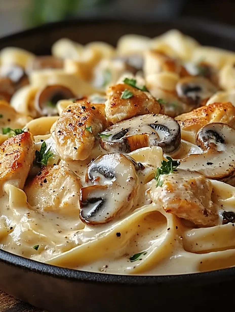 A plate of food with mushrooms and chicken.