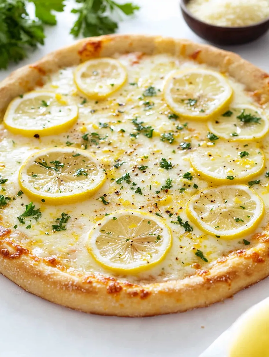A pizza with yellow lemon slices on top.