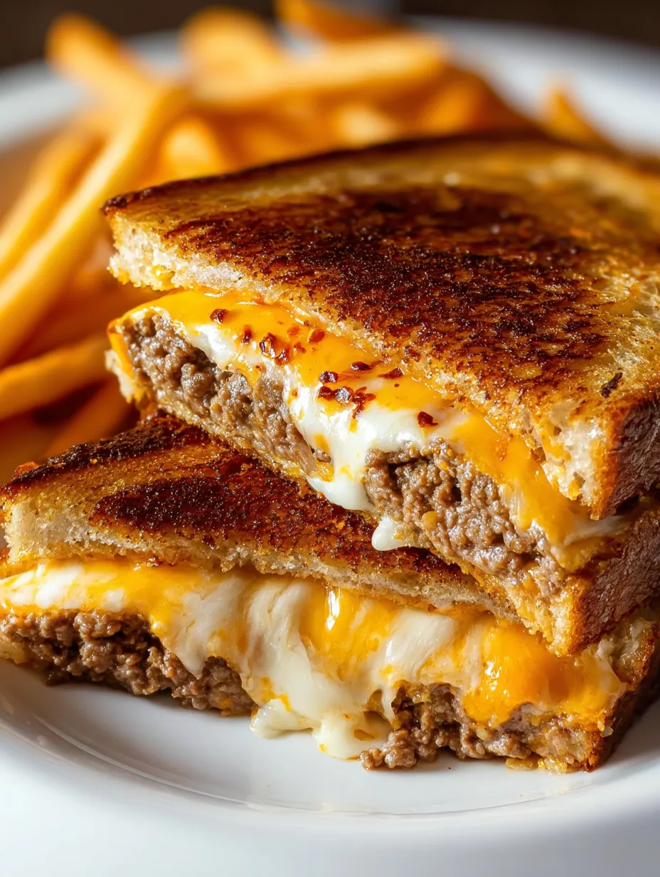 A sandwich with cheese and meat on a plate.