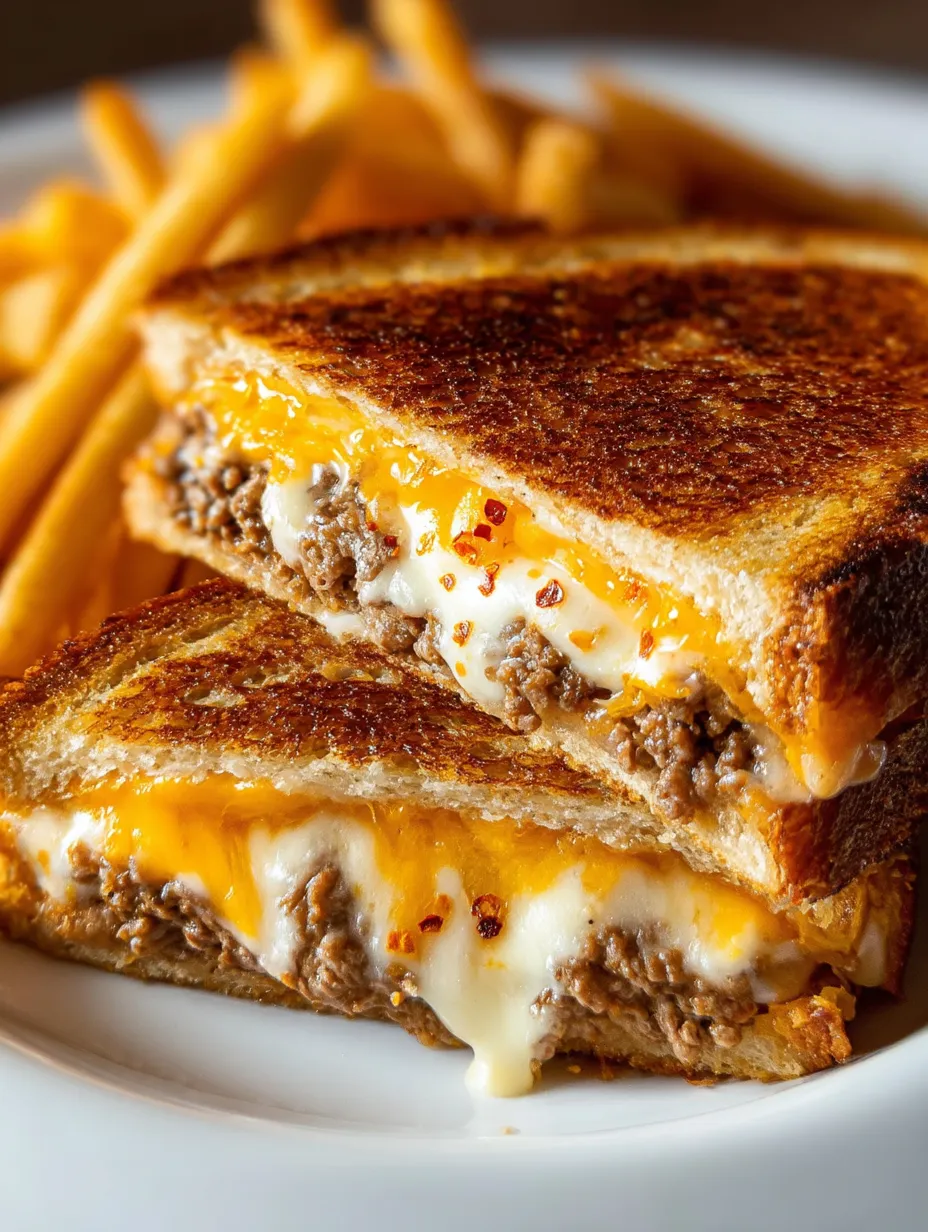 A sandwich with cheese and meat on a plate.