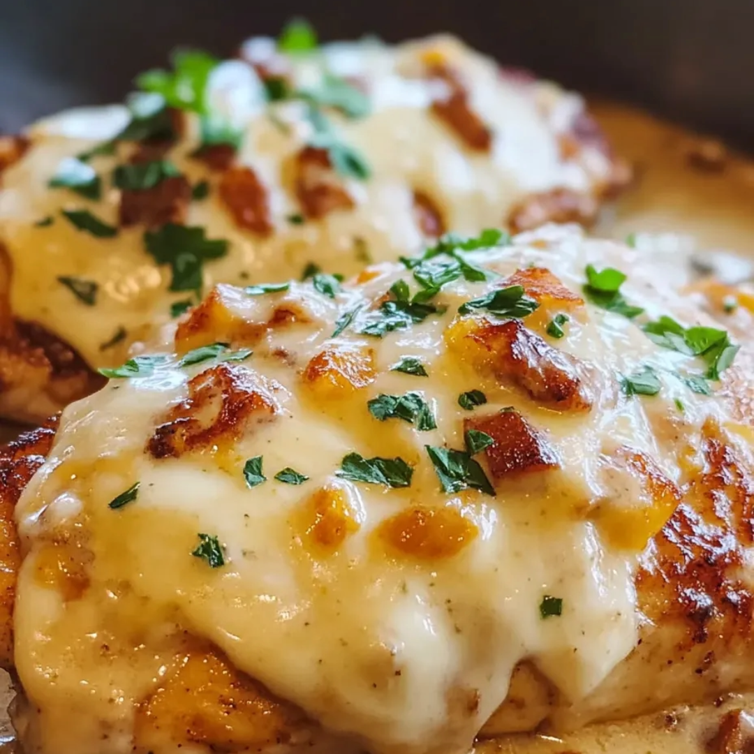 Chicken with cheese and herbs.