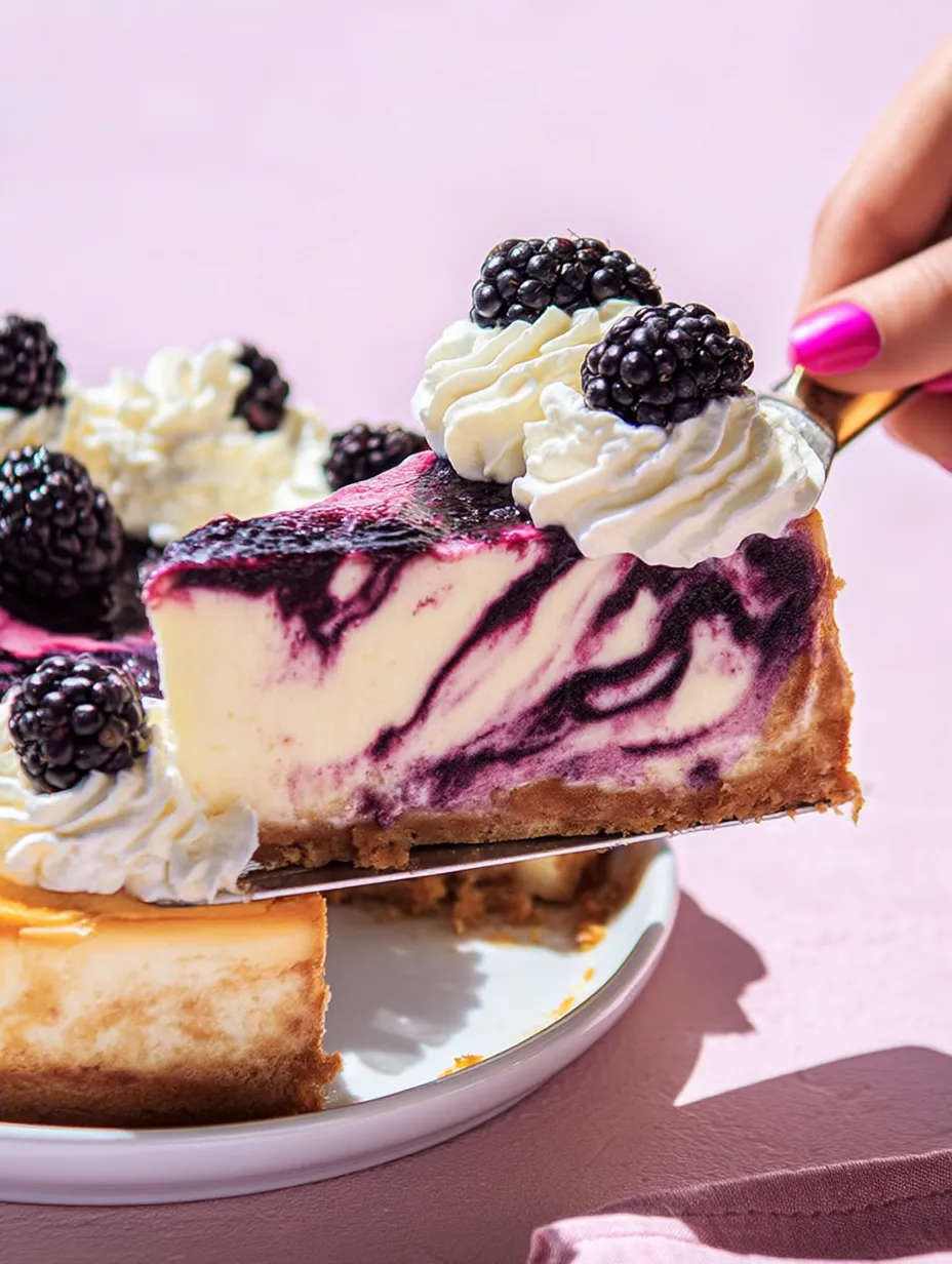 A slice of cheesecake with blackberries on top.