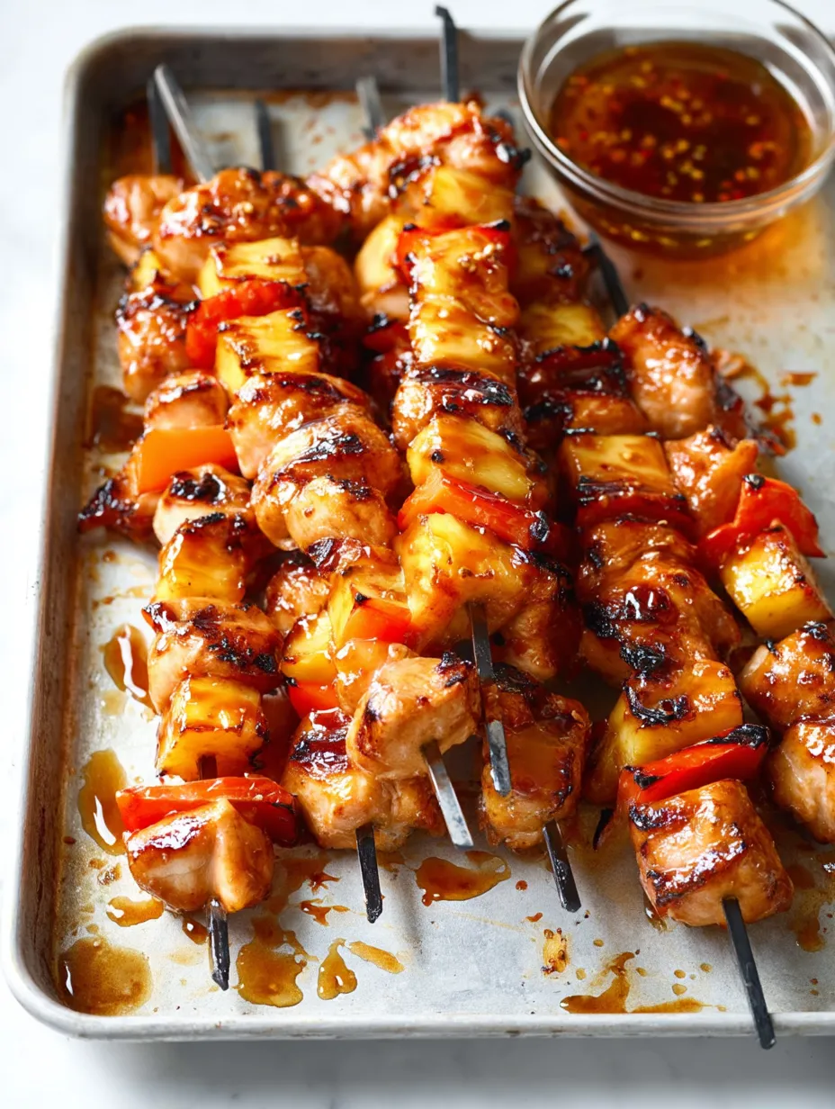 A tray of meat skewers with a bowl of sauce.