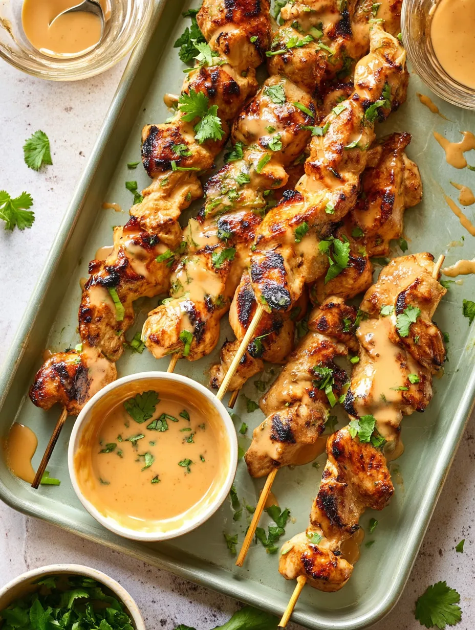 A tray of marinated chicken skewers.