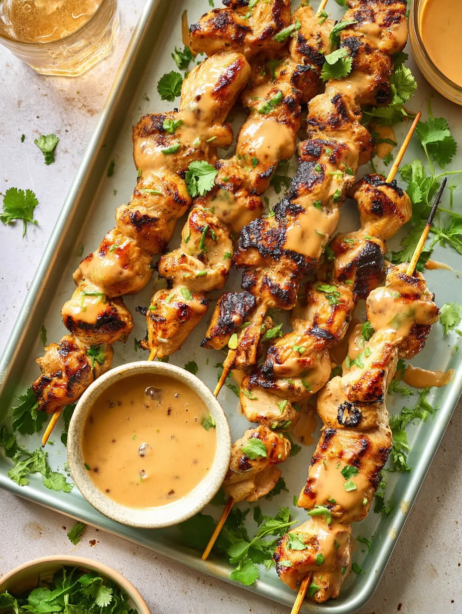 A tray of marinated chicken skewers.