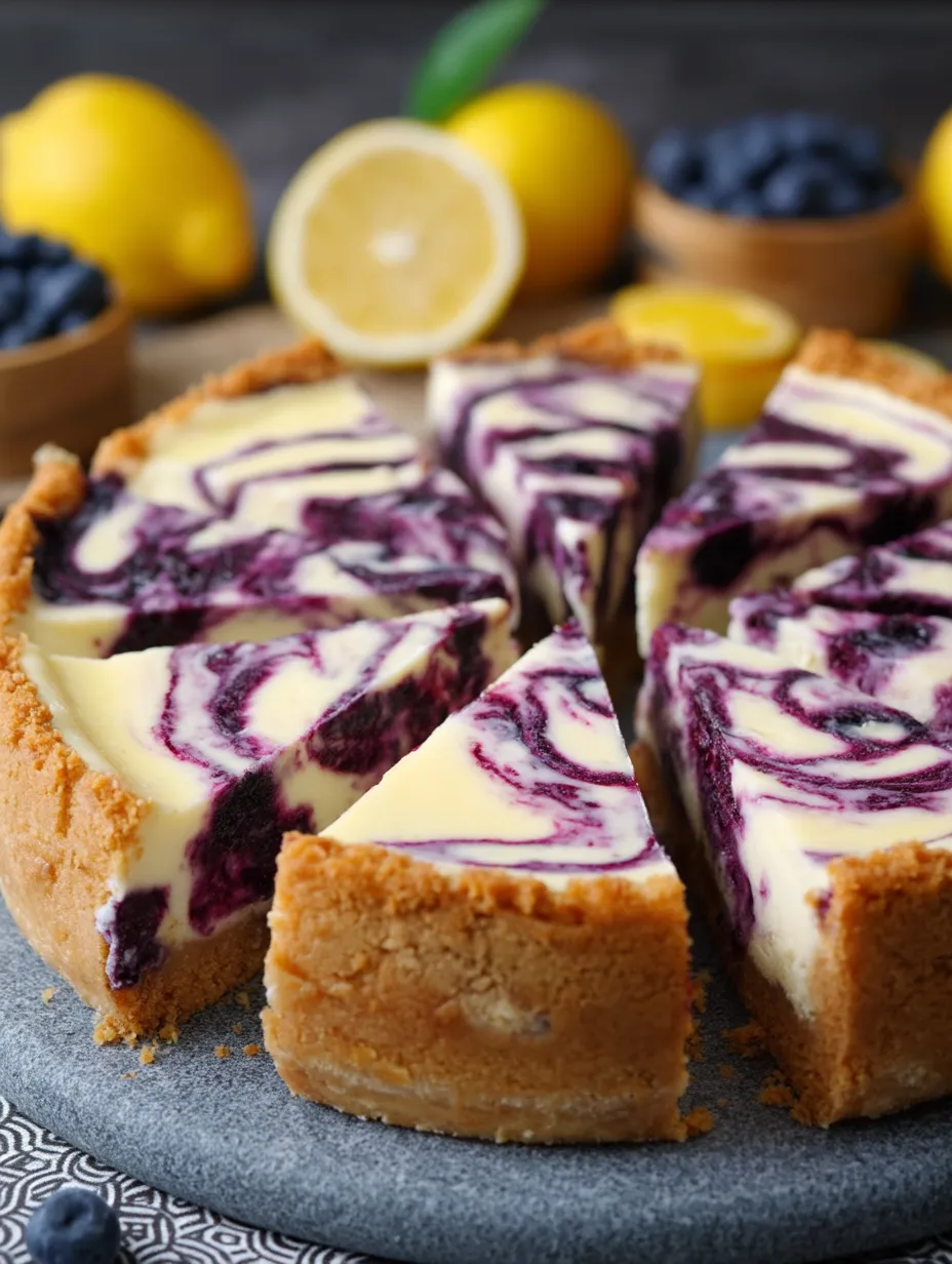 A slice of pie with blueberries and lemon.
