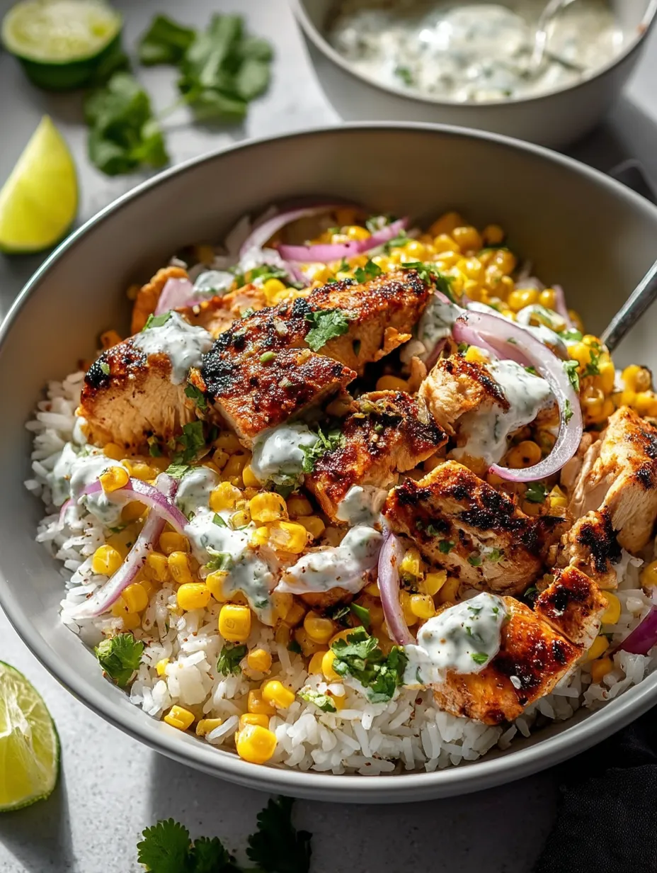 A bowl of rice and meat with onions and lime.
