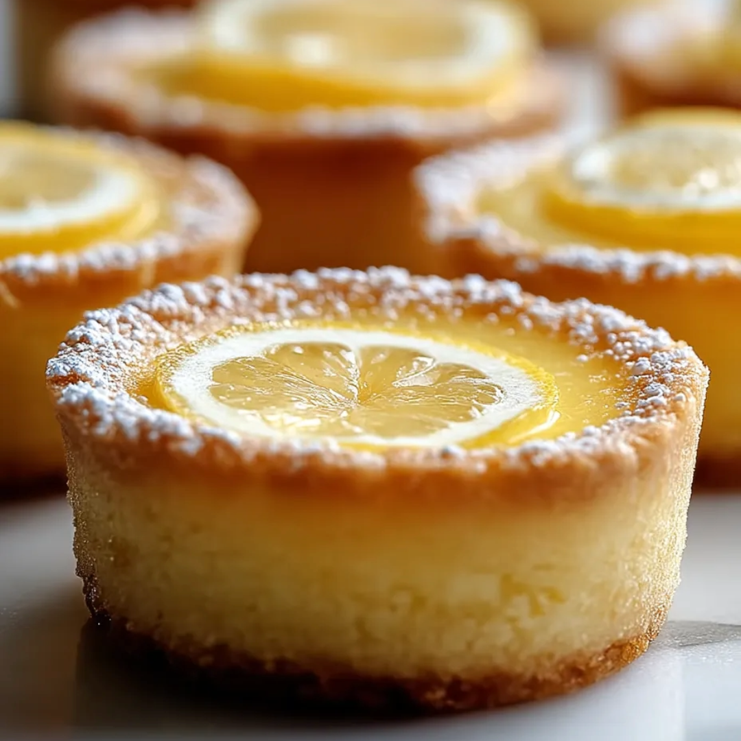 A lemon dessert with powdered sugar on top.
