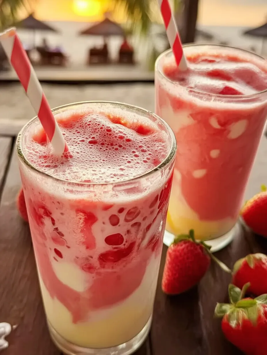 Two glasses of strawberry milk.