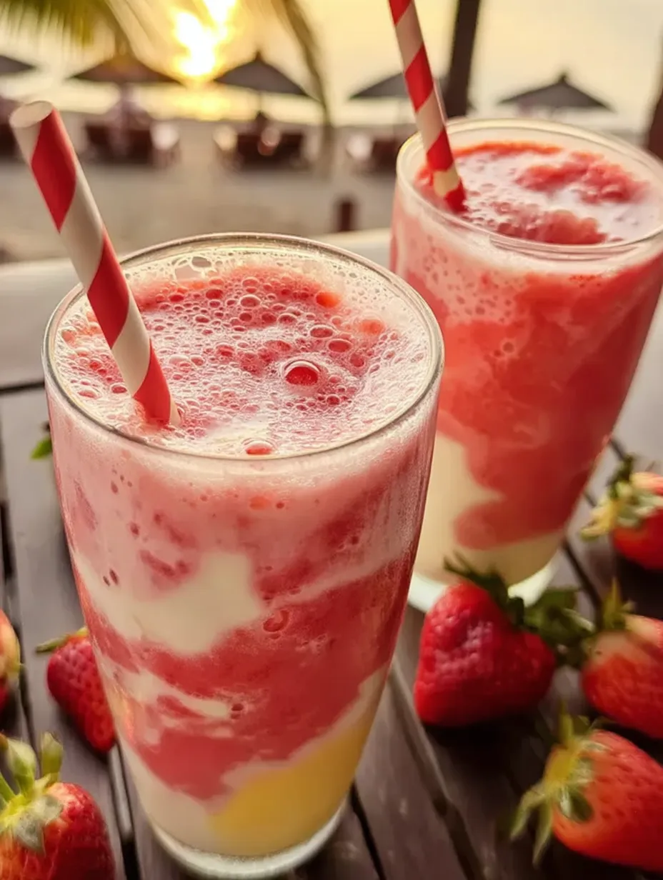 Two glasses of strawberry milk.