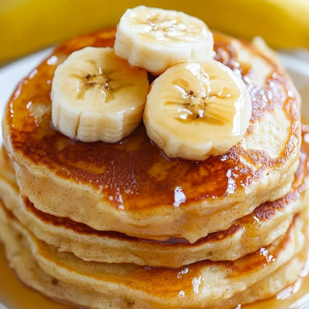 Stack of pancakes covered with bananas.