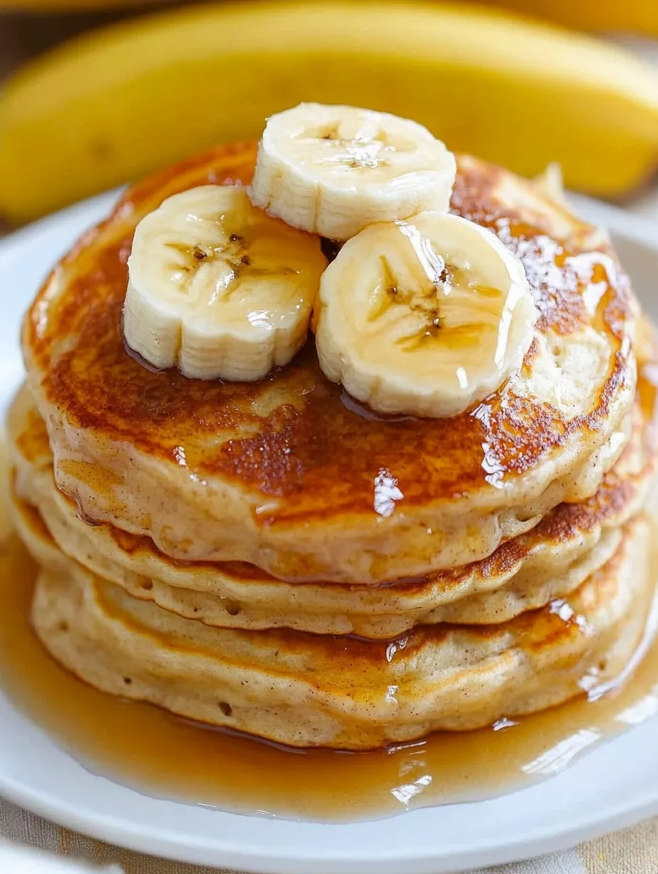Soft pancakes topped with banana slices.