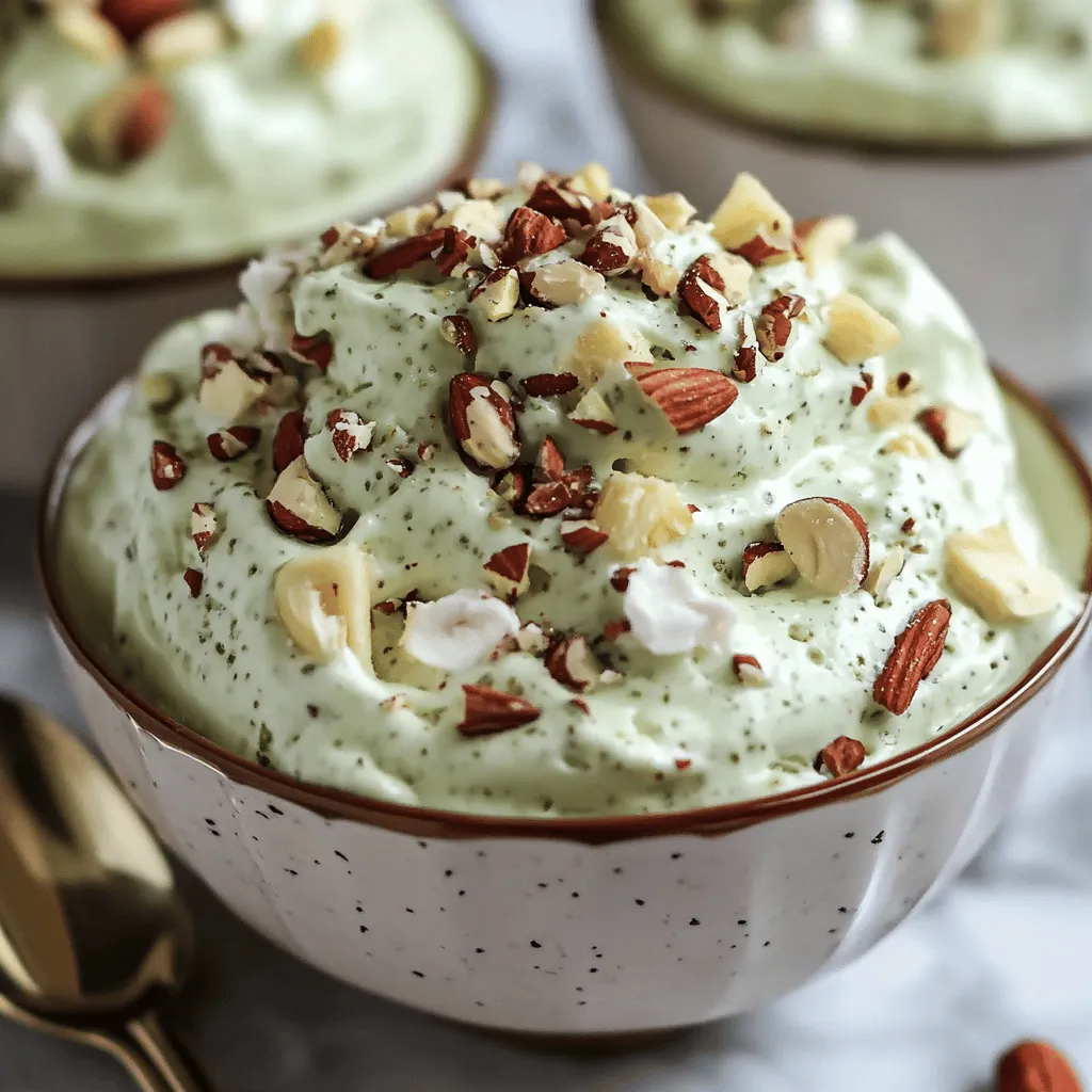 A bowl of green food with nuts on top.