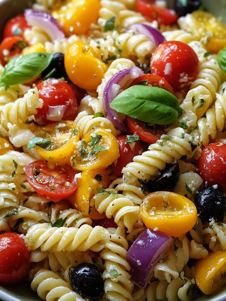 A bowl of pasta with tomatoes, onions, and basil.