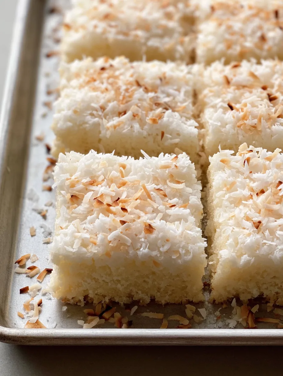 A tray of coconut cake slices.