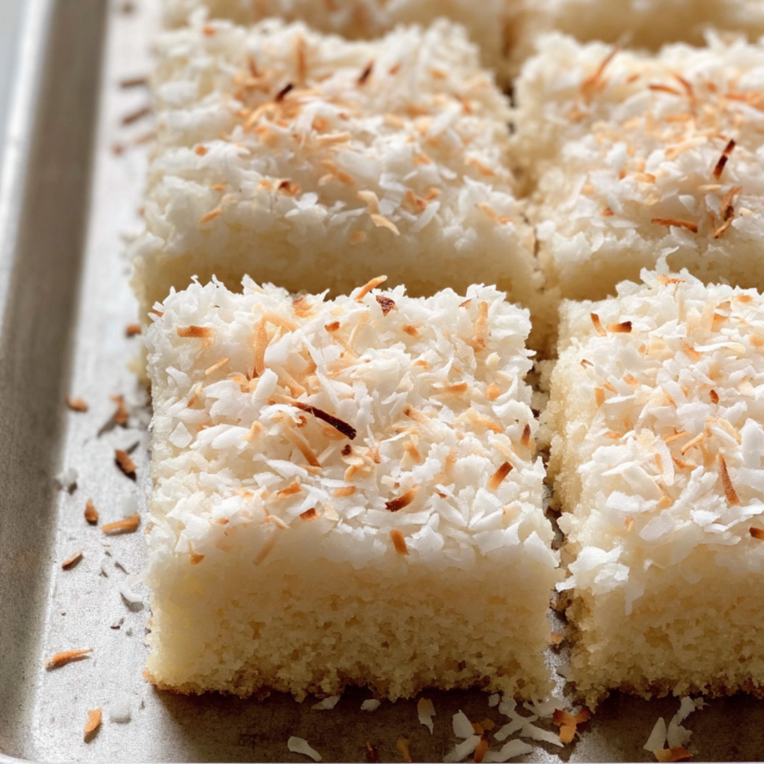 A tray of coconut cake.