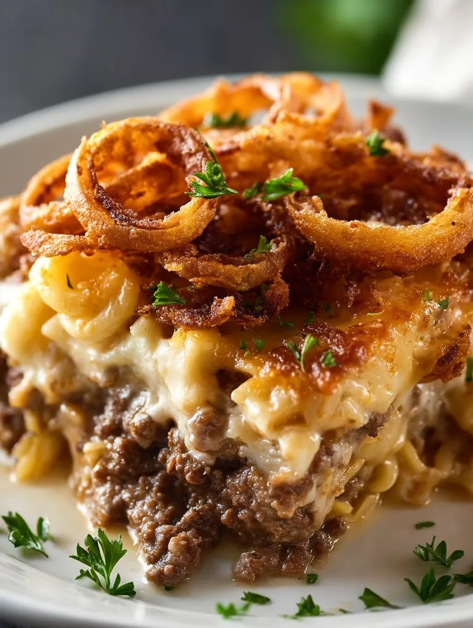 A plate of food with onion rings and meat.