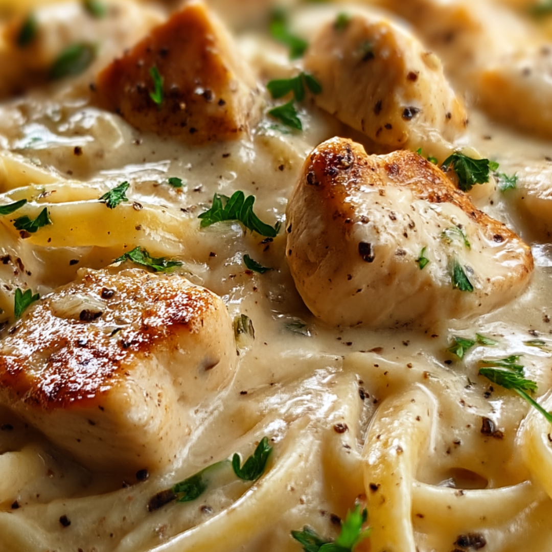 A plate of food with chicken and noodles.