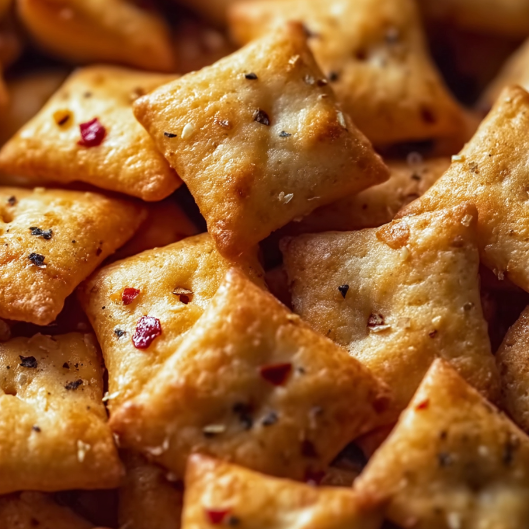 A pile of cheese and pepperoni crackers.
