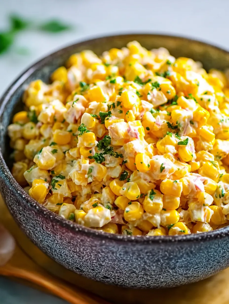 A bowl of corn with green garnish.