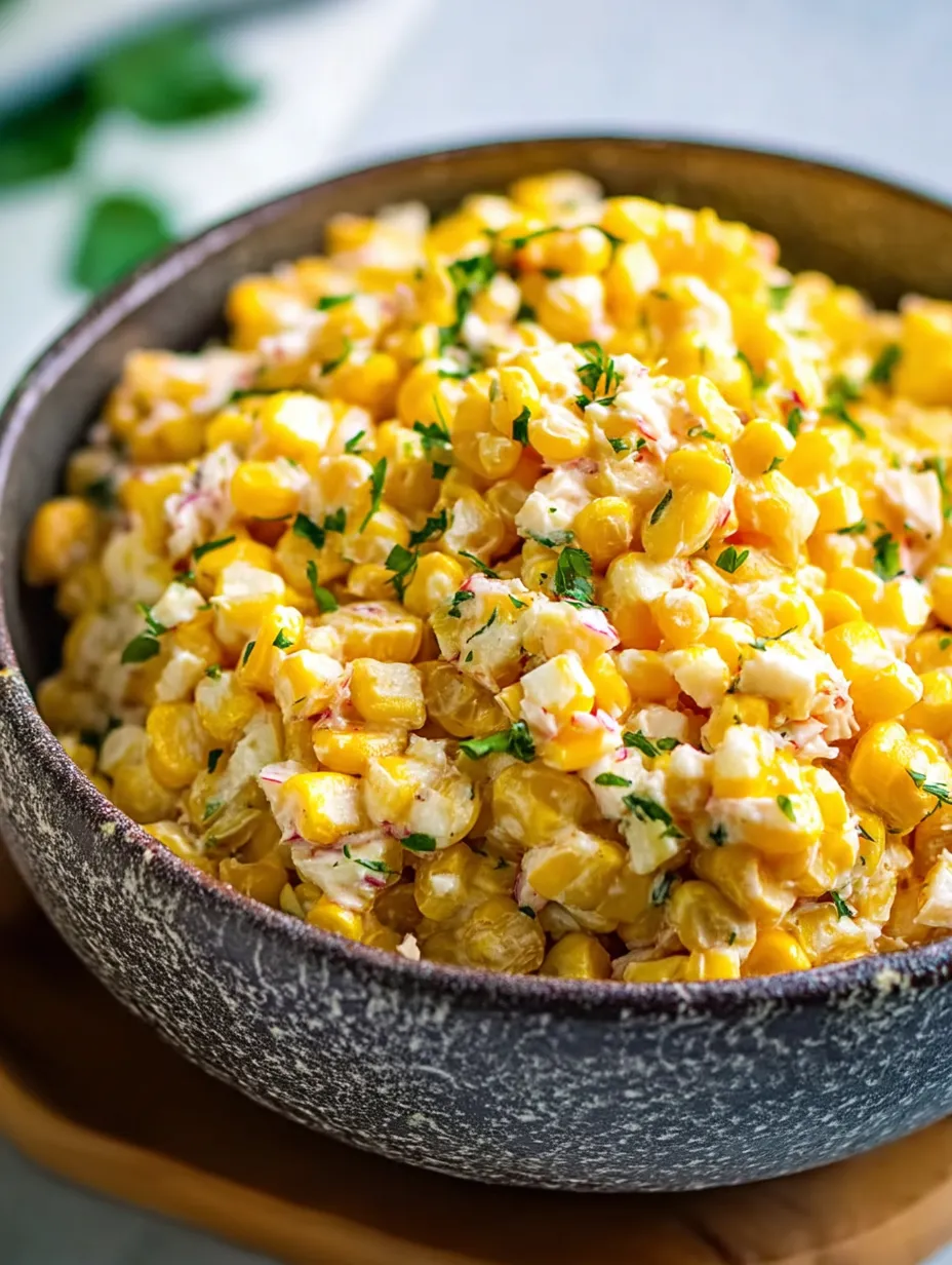 A bowl of corn with herbs on top.