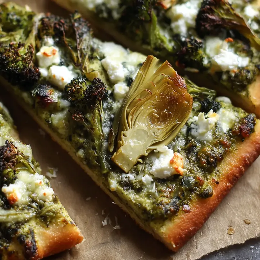 Broccoli-topped pizza slice on a plate.