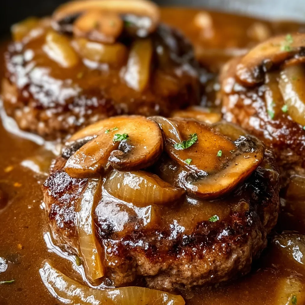 Juicy meat smothered in brown gravy and mushrooms.