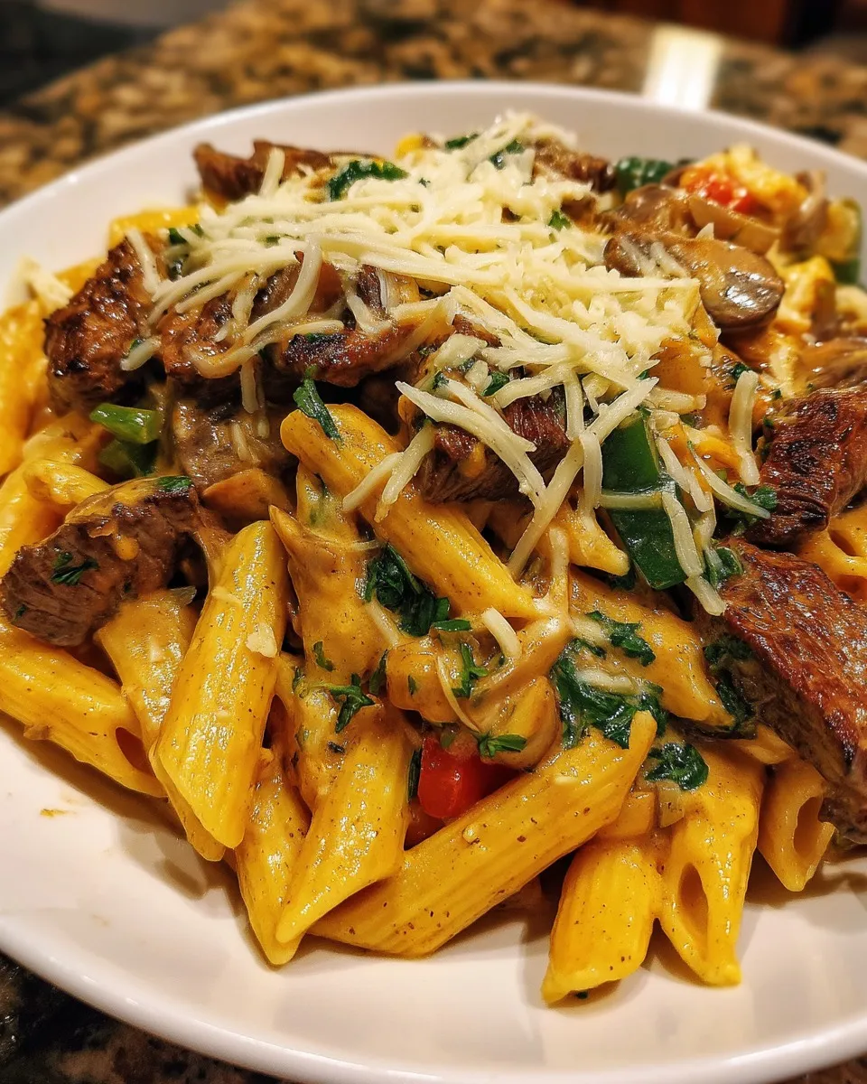 A plate of pasta with meat and cheese.