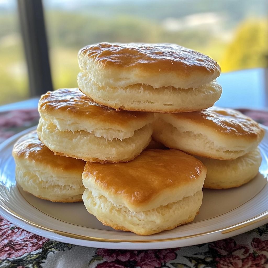 A stack of biscuits on a plate.