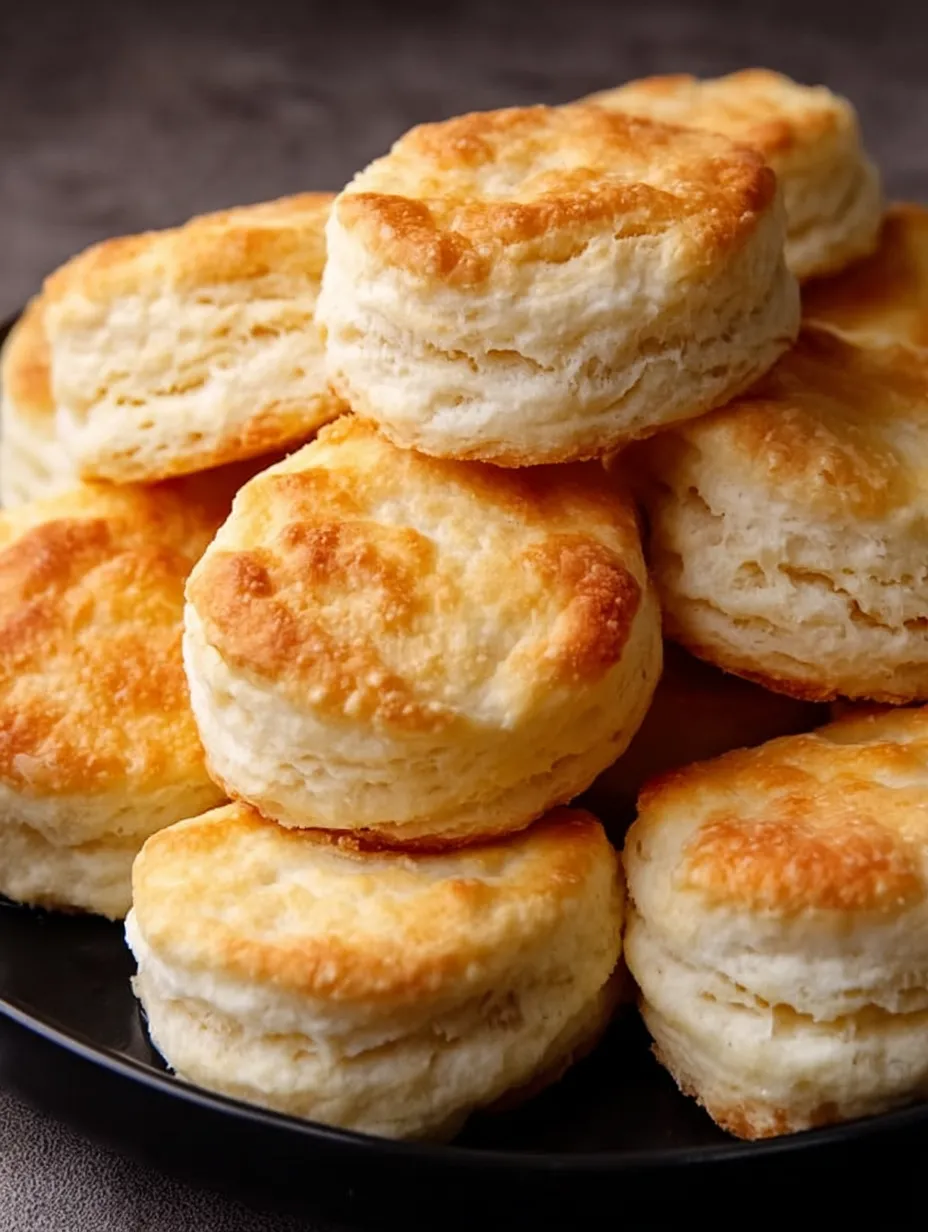 Biscuits piled up on a serving plate.