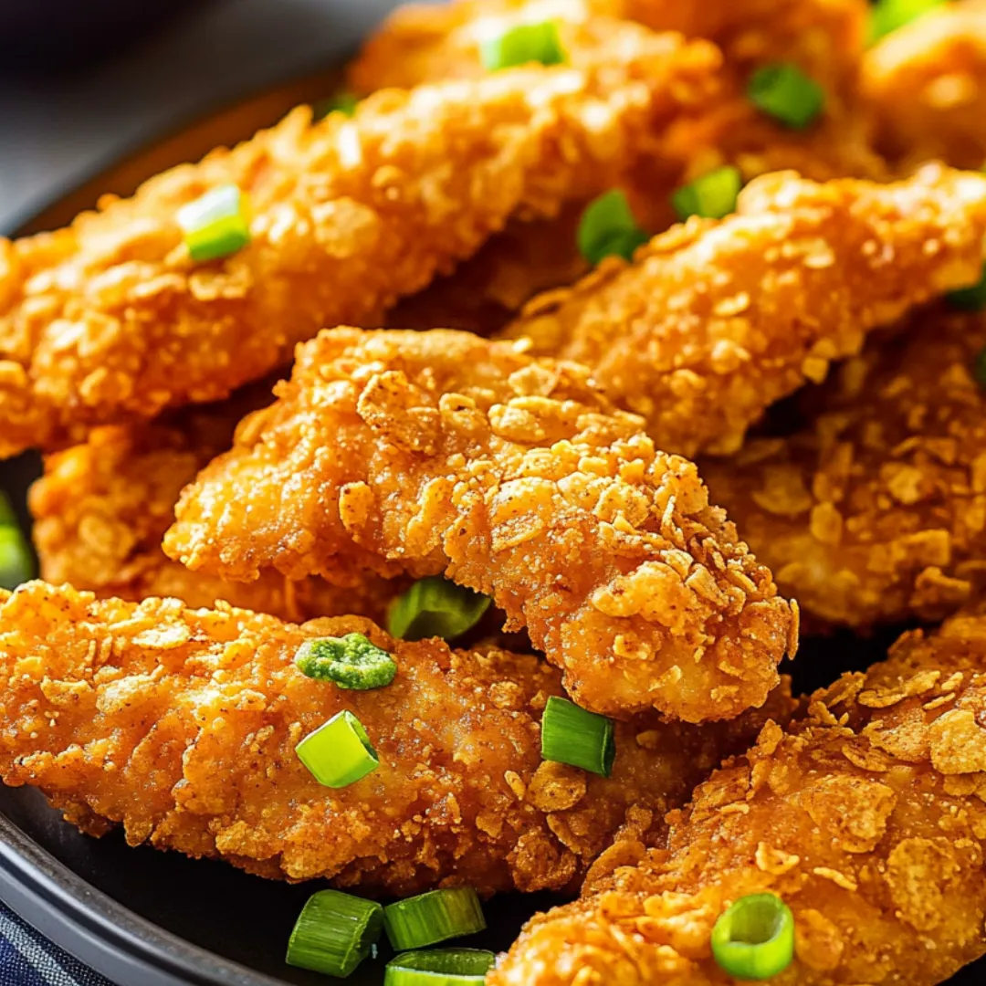 A plate of fried chicken with green onions.